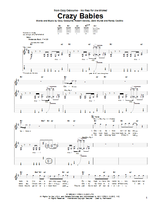 Preview Ozzy Osbourne Crazy Babies Rock sheet music, notes and chords for Guitar Tab, SKU: 20737 sheet music, piano notes, chords, guitar tabs, score, transpose, transcribe, how to play, guide, download, learn, tutorial, progression, song, artist, awards, billboard, mtv, vh1, tour, single, album, release