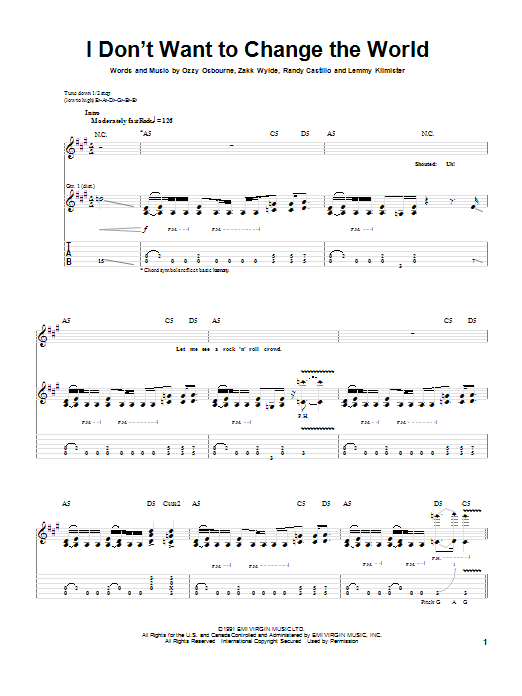 Preview Ozzy Osbourne I Don't Want To Change The World Rock sheet music, notes and chords for Guitar Tab, SKU: 20741 sheet music, piano notes, chords, guitar tabs, score, transpose, transcribe, how to play, guide, download, learn, tutorial, progression, song, artist, awards, billboard, mtv, vh1, tour, single, album, release