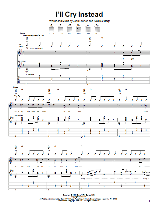 Preview The Beatles I'll Cry Instead Rock sheet music, notes and chords for Guitar Tab, SKU: 20745 sheet music, piano notes, chords, guitar tabs, score, transpose, transcribe, how to play, guide, download, learn, tutorial, progression, song, artist, awards, billboard, mtv, vh1, tour, single, album, release