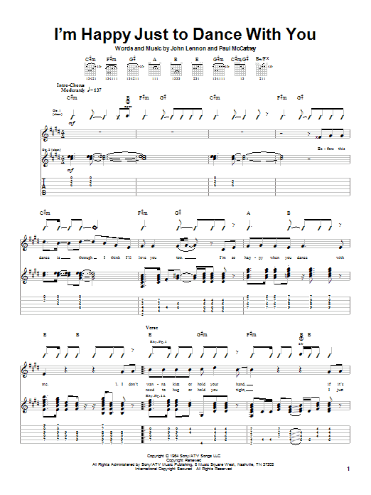 Preview The Beatles I'm Happy Just To Dance With You Rock sheet music, notes and chords for Guitar Tab, SKU: 20746 sheet music, piano notes, chords, guitar tabs, score, transpose, transcribe, how to play, guide, download, learn, tutorial, progression, song, artist, awards, billboard, mtv, vh1, tour, single, album, release