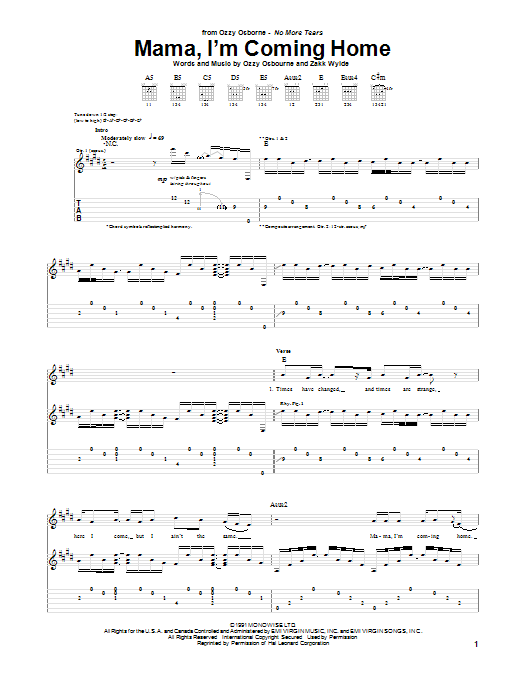 Preview Ozzy Osbourne Mama, I'm Coming Home Pop sheet music, notes and chords for Guitar Tab, SKU: 20750 sheet music, piano notes, chords, guitar tabs, score, transpose, transcribe, how to play, guide, download, learn, tutorial, progression, song, artist, awards, billboard, mtv, vh1, tour, single, album, release