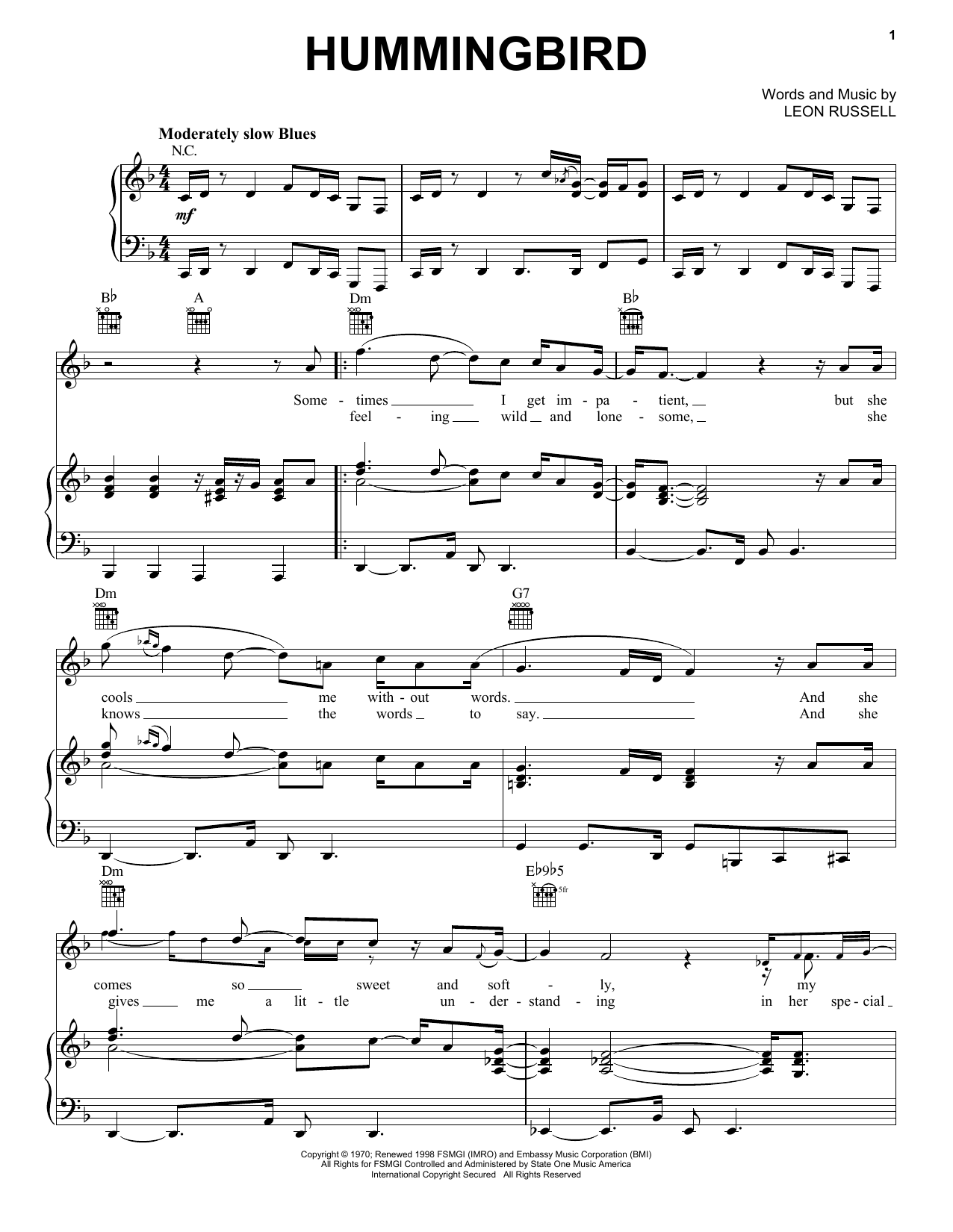Preview Leon Russell Hummingbird Pop sheet music, notes and chords for Piano, Vocal & Guitar (Right-Hand Melody), SKU: 20826 sheet music, piano notes, chords, guitar tabs, score, transpose, transcribe, how to play, guide, download, learn, tutorial, progression, song, artist, awards, billboard, mtv, vh1, tour, single, album, release