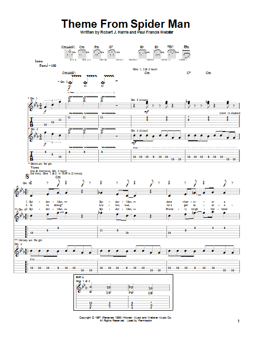 Preview Aerosmith Theme From Spider-Man Rock sheet music, notes and chords for Guitar Tab, SKU: 20899 sheet music, piano notes, chords, guitar tabs, score, transpose, transcribe, how to play, guide, download, learn, tutorial, progression, song, artist, awards, billboard, mtv, vh1, tour, single, album, release