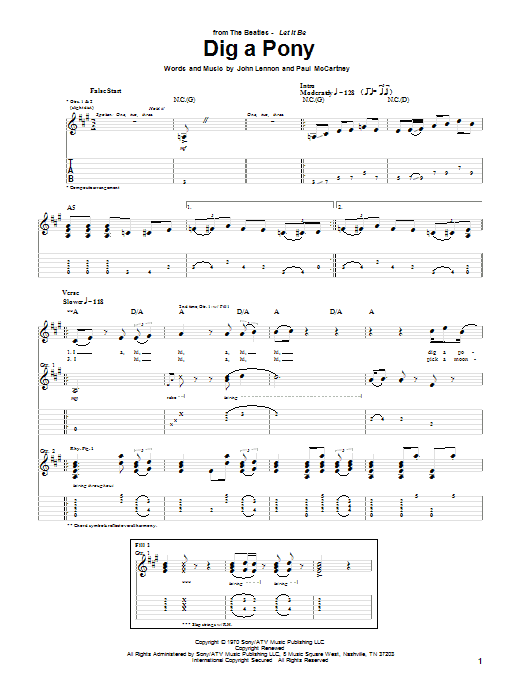 Preview The Beatles Dig A Pony Rock sheet music, notes and chords for Guitar Tab, SKU: 20978 sheet music, piano notes, chords, guitar tabs, score, transpose, transcribe, how to play, guide, download, learn, tutorial, progression, song, artist, awards, billboard, mtv, vh1, tour, single, album, release