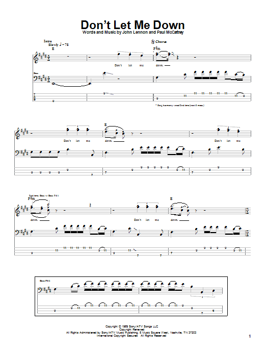 Preview The Beatles Don't Let Me Down Rock sheet music, notes and chords for Bass Guitar Tab, SKU: 20986 sheet music, piano notes, chords, guitar tabs, score, transpose, transcribe, how to play, guide, download, learn, tutorial, progression, song, artist, awards, billboard, mtv, vh1, tour, single, album, release