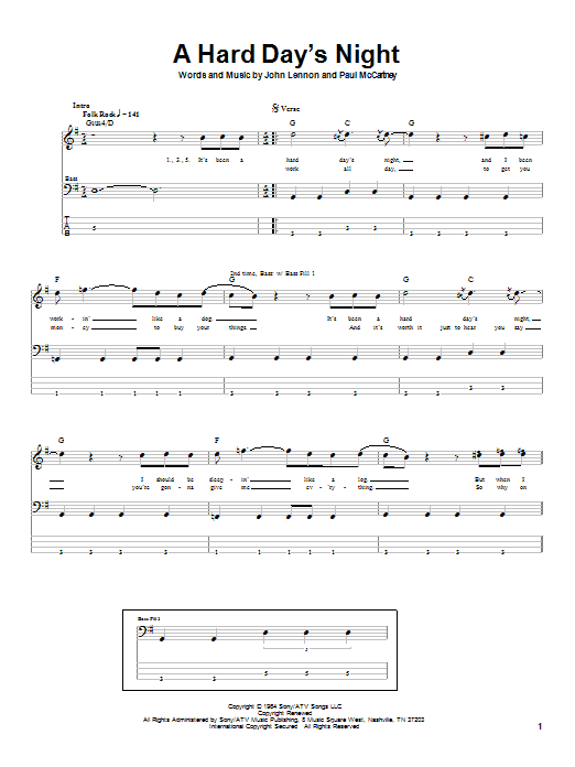 Preview The Beatles A Hard Day's Night Rock sheet music, notes and chords for Bass Guitar Tab, SKU: 21012 sheet music, piano notes, chords, guitar tabs, score, transpose, transcribe, how to play, guide, download, learn, tutorial, progression, song, artist, awards, billboard, mtv, vh1, tour, single, album, release
