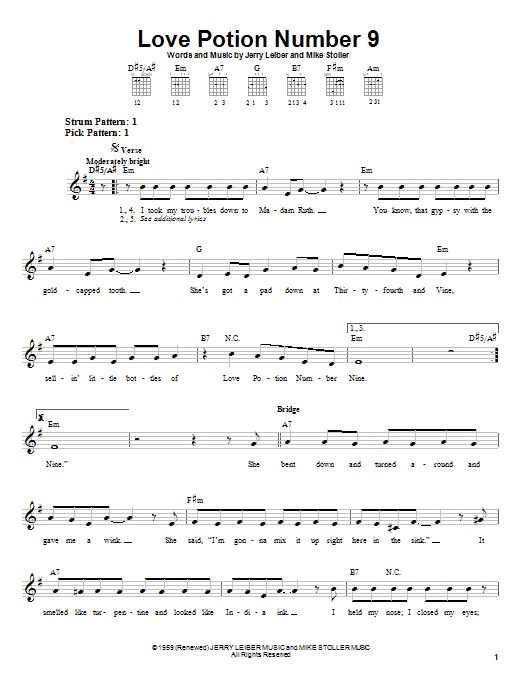 Preview The Searchers Love Potion Number 9 Musicals sheet music, notes and chords for Easy Guitar, SKU: 21065 sheet music, piano notes, chords, guitar tabs, score, transpose, transcribe, how to play, guide, download, learn, tutorial, progression, song, artist, awards, billboard, mtv, vh1, tour, single, album, release