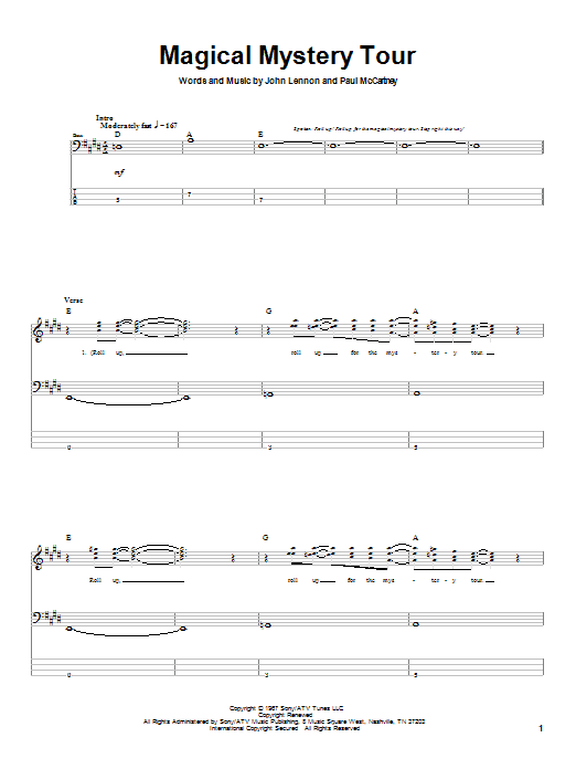 Preview The Beatles Magical Mystery Tour Rock sheet music, notes and chords for Bass Guitar Tab, SKU: 21071 sheet music, piano notes, chords, guitar tabs, score, transpose, transcribe, how to play, guide, download, learn, tutorial, progression, song, artist, awards, billboard, mtv, vh1, tour, single, album, release
