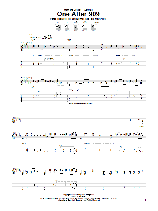 Preview The Beatles One After 909 Rock sheet music, notes and chords for Guitar Tab, SKU: 21093 sheet music, piano notes, chords, guitar tabs, score, transpose, transcribe, how to play, guide, download, learn, tutorial, progression, song, artist, awards, billboard, mtv, vh1, tour, single, album, release