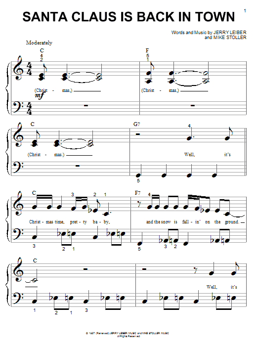 Preview Elvis Presley Santa Claus Is Back In Town Pop sheet music, notes and chords for Piano (Big Notes), SKU: 21117 sheet music, piano notes, chords, guitar tabs, score, transpose, transcribe, how to play, guide, download, learn, tutorial, progression, song, artist, awards, billboard, mtv, vh1, tour, single, album, release