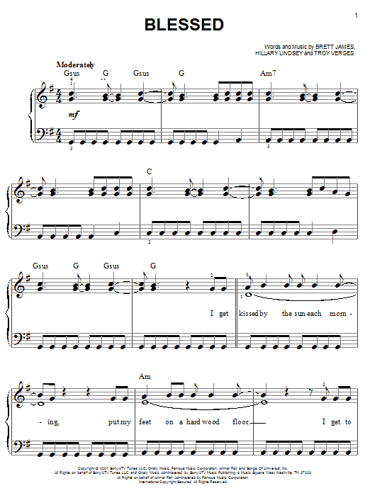 Preview Martina McBride Blessed Country sheet music, notes and chords for Easy Piano, SKU: 21238 sheet music, piano notes, chords, guitar tabs, score, transpose, transcribe, how to play, guide, download, learn, tutorial, progression, song, artist, awards, billboard, mtv, vh1, tour, single, album, release