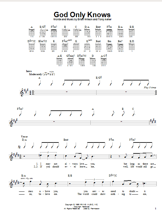 Preview The Beach Boys God Only Knows Classics sheet music, notes and chords for Guitar with strumming patterns, SKU: 21261 sheet music, piano notes, chords, guitar tabs, score, transpose, transcribe, how to play, guide, download, learn, tutorial, progression, song, artist, awards, billboard, mtv, vh1, tour, single, album, release