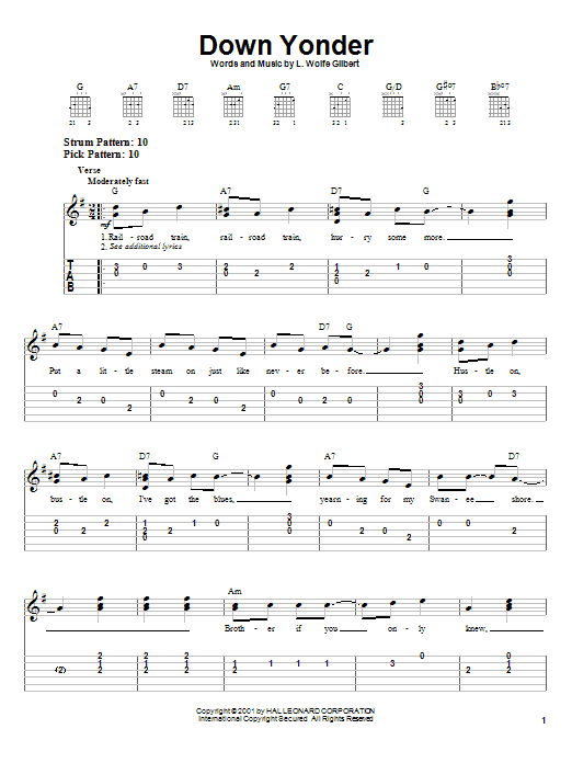 Preview L. Wolfe Gilbert Down Yonder Jazz sheet music, notes and chords for Easy Guitar, SKU: 21341 sheet music, piano notes, chords, guitar tabs, score, transpose, transcribe, how to play, guide, download, learn, tutorial, progression, song, artist, awards, billboard, mtv, vh1, tour, single, album, release