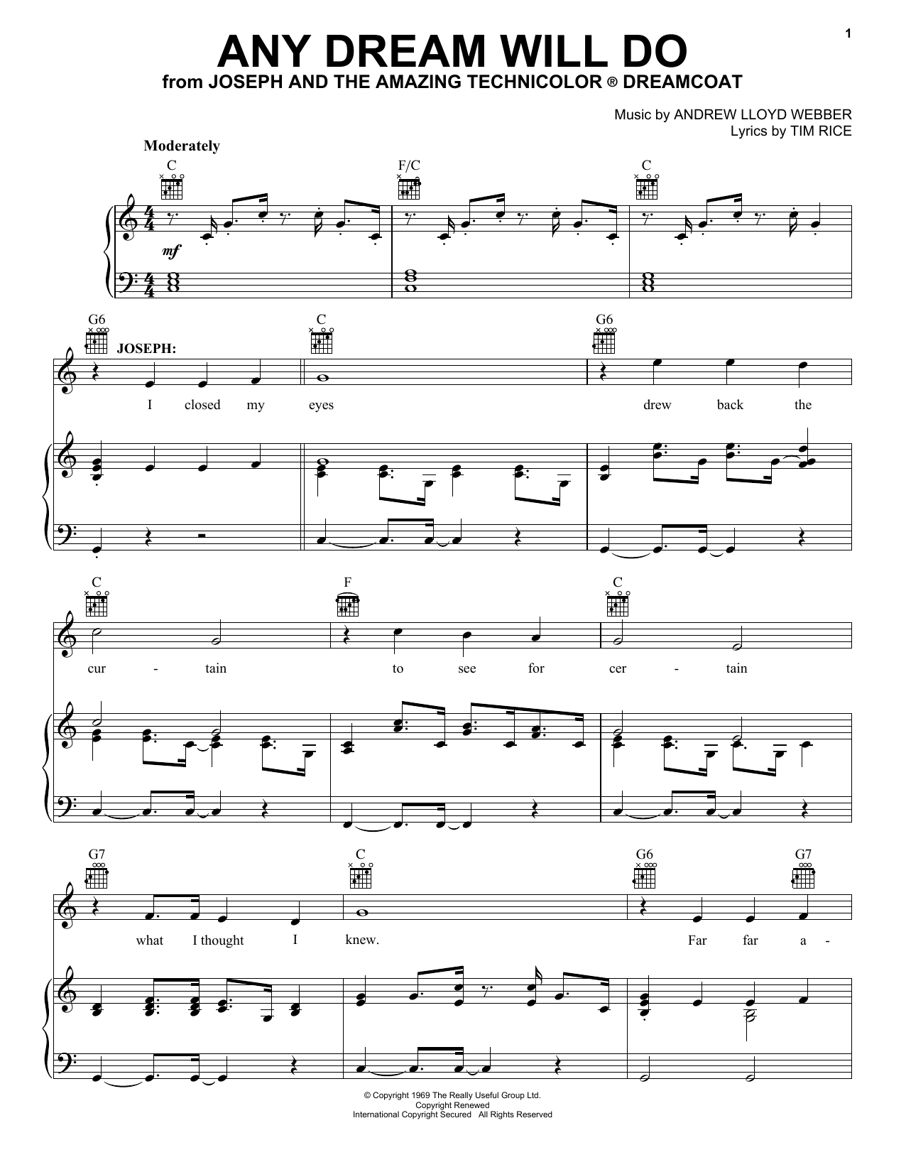 Preview Andrew Lloyd Webber Any Dream Will Do Musicals sheet music, notes and chords for Piano, Vocal & Guitar (Right-Hand Melody), SKU: 21373 sheet music, piano notes, chords, guitar tabs, score, transpose, transcribe, how to play, guide, download, learn, tutorial, progression, song, artist, awards, billboard, mtv, vh1, tour, single, album, release