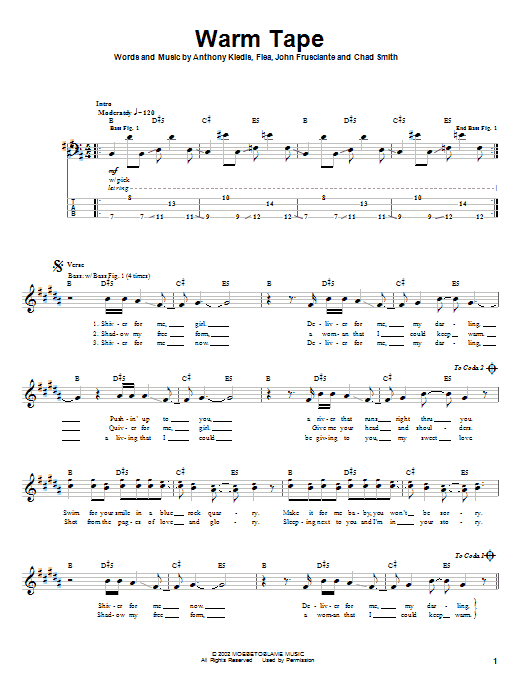 Preview Red Hot Chili Peppers Warm Tape Rock sheet music, notes and chords for Bass Guitar Tab, SKU: 24650 sheet music, piano notes, chords, guitar tabs, score, transpose, transcribe, how to play, guide, download, learn, tutorial, progression, song, artist, awards, billboard, mtv, vh1, tour, single, album, release