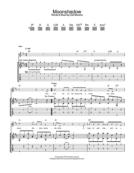 Preview Cat Stevens Moonshadow Pop sheet music, notes and chords for Guitar Tab, SKU: 24660 sheet music, piano notes, chords, guitar tabs, score, transpose, transcribe, how to play, guide, download, learn, tutorial, progression, song, artist, awards, billboard, mtv, vh1, tour, single, album, release