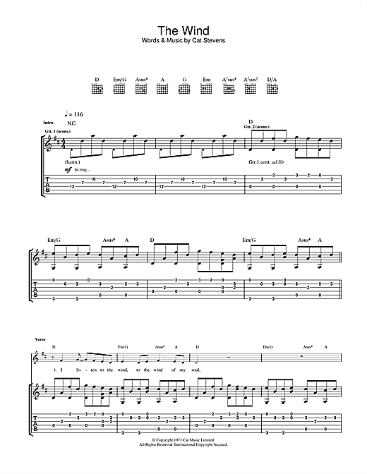 Preview Cat Stevens The Wind Pop sheet music, notes and chords for Guitar Tab, SKU: 24664 sheet music, piano notes, chords, guitar tabs, score, transpose, transcribe, how to play, guide, download, learn, tutorial, progression, song, artist, awards, billboard, mtv, vh1, tour, single, album, release