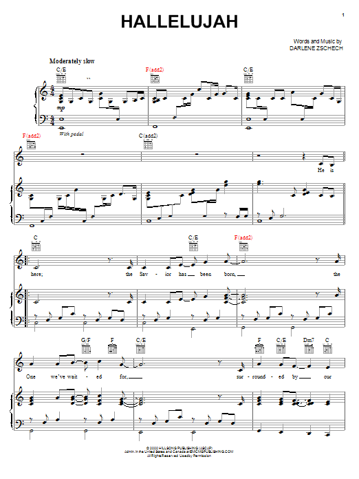 Preview Darlene Zschech Hallelujah Christmas sheet music, notes and chords for Piano, Vocal & Guitar (Right-Hand Melody), SKU: 24677 sheet music, piano notes, chords, guitar tabs, score, transpose, transcribe, how to play, guide, download, learn, tutorial, progression, song, artist, awards, billboard, mtv, vh1, tour, single, album, release