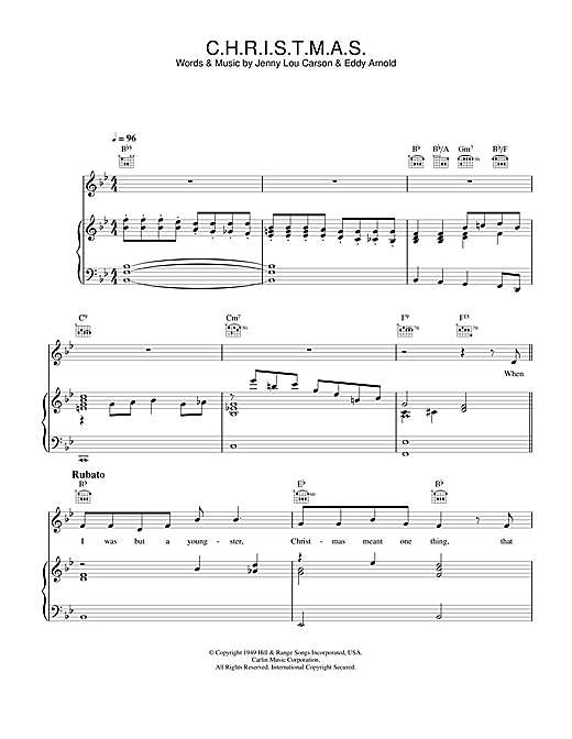 Preview Perry Como C.H.R.I.S.T.M.A.S. Easy Listening sheet music, notes and chords for Piano, Vocal & Guitar, SKU: 24689 sheet music, piano notes, chords, guitar tabs, score, transpose, transcribe, how to play, guide, download, learn, tutorial, progression, song, artist, awards, billboard, mtv, vh1, tour, single, album, release