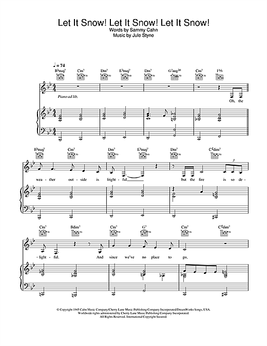 Preview Bing Crosby Let It Snow! Let It Snow! Let It Snow! Easy Listening sheet music, notes and chords for Piano, Vocal & Guitar, SKU: 24692 sheet music, piano notes, chords, guitar tabs, score, transpose, transcribe, how to play, guide, download, learn, tutorial, progression, song, artist, awards, billboard, mtv, vh1, tour, single, album, release