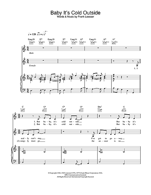 Preview Dean Martin Baby, It's Cold Outside Jazz sheet music, notes and chords for Piano, Vocal & Guitar, SKU: 24696 sheet music, piano notes, chords, guitar tabs, score, transpose, transcribe, how to play, guide, download, learn, tutorial, progression, song, artist, awards, billboard, mtv, vh1, tour, single, album, release