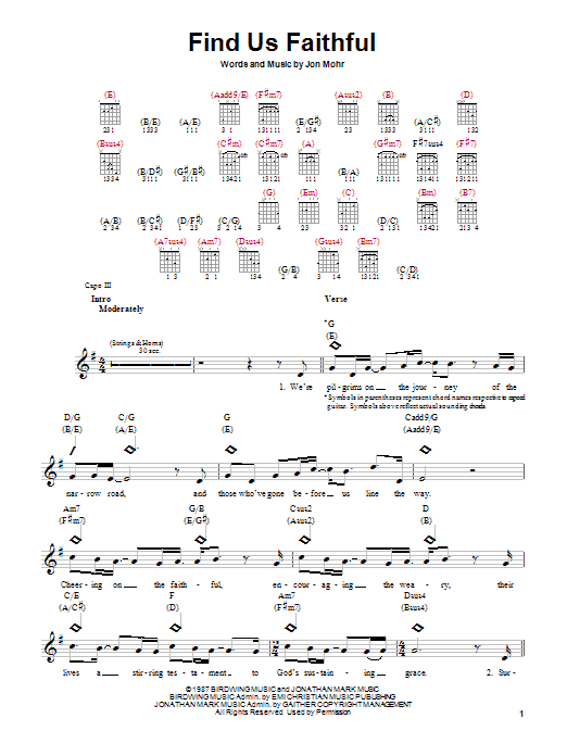 Preview Steve Green Find Us Faithful Religious sheet music, notes and chords for Guitar with strumming patterns, SKU: 24708 sheet music, piano notes, chords, guitar tabs, score, transpose, transcribe, how to play, guide, download, learn, tutorial, progression, song, artist, awards, billboard, mtv, vh1, tour, single, album, release
