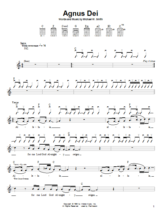 Preview Michael W. Smith Agnus Dei Pop sheet music, notes and chords for Guitar with strumming patterns, SKU: 24709 sheet music, piano notes, chords, guitar tabs, score, transpose, transcribe, how to play, guide, download, learn, tutorial, progression, song, artist, awards, billboard, mtv, vh1, tour, single, album, release