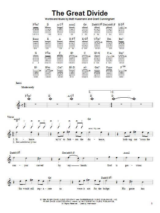 Preview Point Of Grace The Great Divide Pop sheet music, notes and chords for Guitar with strumming patterns, SKU: 24711 sheet music, piano notes, chords, guitar tabs, score, transpose, transcribe, how to play, guide, download, learn, tutorial, progression, song, artist, awards, billboard, mtv, vh1, tour, single, album, release