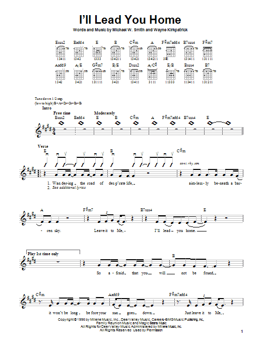 Preview Michael W. Smith I'll Lead You Home Pop sheet music, notes and chords for Guitar with strumming patterns, SKU: 24716 sheet music, piano notes, chords, guitar tabs, score, transpose, transcribe, how to play, guide, download, learn, tutorial, progression, song, artist, awards, billboard, mtv, vh1, tour, single, album, release