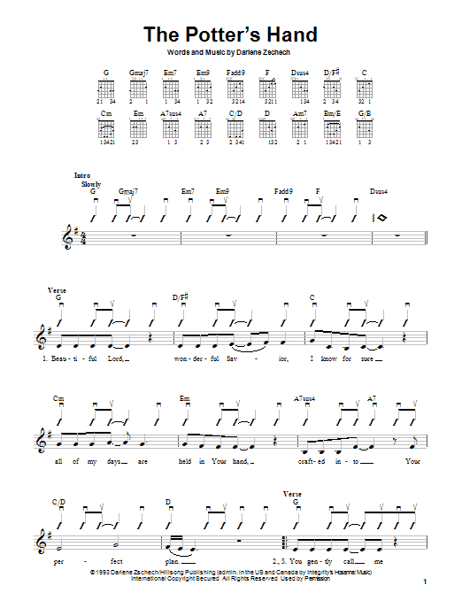 Preview Darlene Zschech The Potter's Hand Pop sheet music, notes and chords for Easy Guitar, SKU: 24717 sheet music, piano notes, chords, guitar tabs, score, transpose, transcribe, how to play, guide, download, learn, tutorial, progression, song, artist, awards, billboard, mtv, vh1, tour, single, album, release