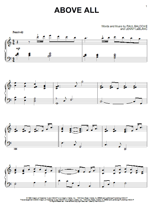 Preview Paul Baloche Above All Pop sheet music, notes and chords for Piano, SKU: 24731 sheet music, piano notes, chords, guitar tabs, score, transpose, transcribe, how to play, guide, download, learn, tutorial, progression, song, artist, awards, billboard, mtv, vh1, tour, single, album, release