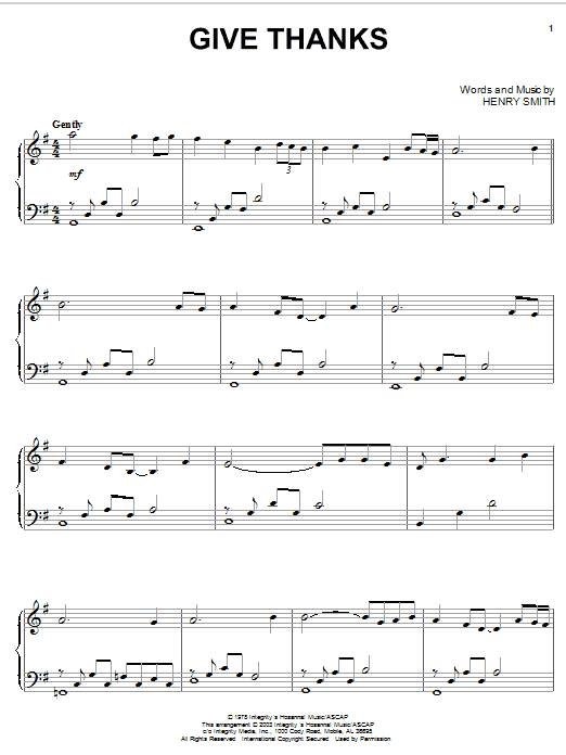 Preview Henry Smith Give Thanks Religious sheet music, notes and chords for Piano, SKU: 24734 sheet music, piano notes, chords, guitar tabs, score, transpose, transcribe, how to play, guide, download, learn, tutorial, progression, song, artist, awards, billboard, mtv, vh1, tour, single, album, release