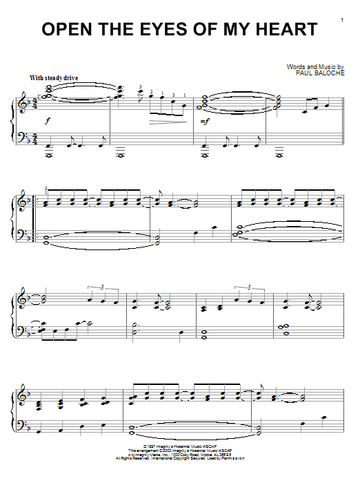 Preview Paul Baloche Open The Eyes Of My Heart Pop sheet music, notes and chords for Piano, SKU: 24738 sheet music, piano notes, chords, guitar tabs, score, transpose, transcribe, how to play, guide, download, learn, tutorial, progression, song, artist, awards, billboard, mtv, vh1, tour, single, album, release
