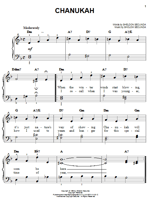 Preview Sheldon Secunda Chanukah Christmas sheet music, notes and chords for Easy Piano, SKU: 24754 sheet music, piano notes, chords, guitar tabs, score, transpose, transcribe, how to play, guide, download, learn, tutorial, progression, song, artist, awards, billboard, mtv, vh1, tour, single, album, release