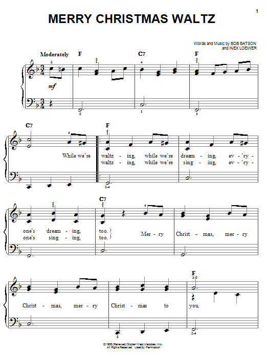 Preview Bob Batson Merry Christmas Waltz Christmas sheet music, notes and chords for Easy Piano, SKU: 24756 sheet music, piano notes, chords, guitar tabs, score, transpose, transcribe, how to play, guide, download, learn, tutorial, progression, song, artist, awards, billboard, mtv, vh1, tour, single, album, release