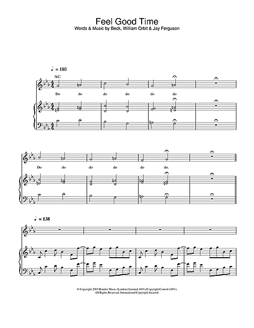 Preview Pink Feel Good Time Pop sheet music, notes and chords for Piano, Vocal & Guitar, SKU: 24763 sheet music, piano notes, chords, guitar tabs, score, transpose, transcribe, how to play, guide, download, learn, tutorial, progression, song, artist, awards, billboard, mtv, vh1, tour, single, album, release