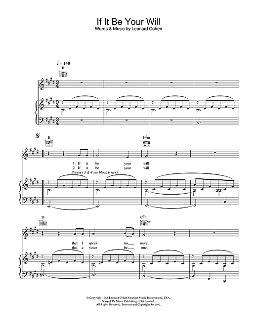 Preview Leonard Cohen If It Be Your Will Rock sheet music, notes and chords for Piano, Vocal & Guitar, SKU: 24769 sheet music, piano notes, chords, guitar tabs, score, transpose, transcribe, how to play, guide, download, learn, tutorial, progression, song, artist, awards, billboard, mtv, vh1, tour, single, album, release