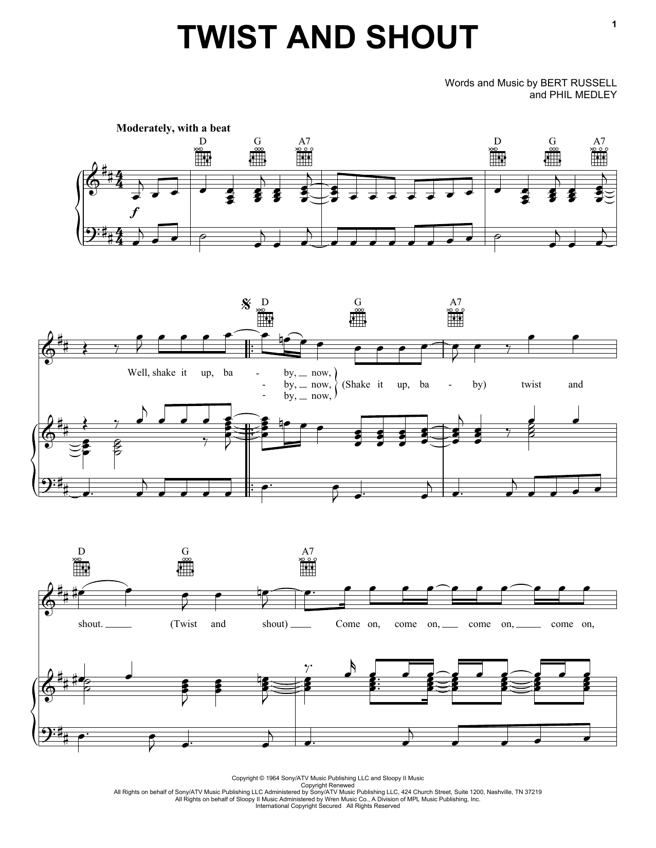 Preview The Beatles Twist And Shout Pop sheet music, notes and chords for Piano, Vocal & Guitar (Right-Hand Melody), SKU: 24779 sheet music, piano notes, chords, guitar tabs, score, transpose, transcribe, how to play, guide, download, learn, tutorial, progression, song, artist, awards, billboard, mtv, vh1, tour, single, album, release