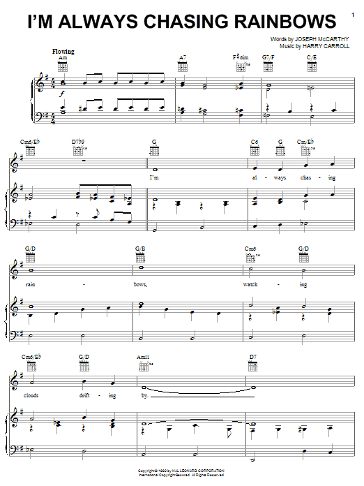 Preview Tony Bennett I'm Always Chasing Rainbows Pop sheet music, notes and chords for Piano, Vocal & Guitar (Right-Hand Melody), SKU: 24787 sheet music, piano notes, chords, guitar tabs, score, transpose, transcribe, how to play, guide, download, learn, tutorial, progression, song, artist, awards, billboard, mtv, vh1, tour, single, album, release
