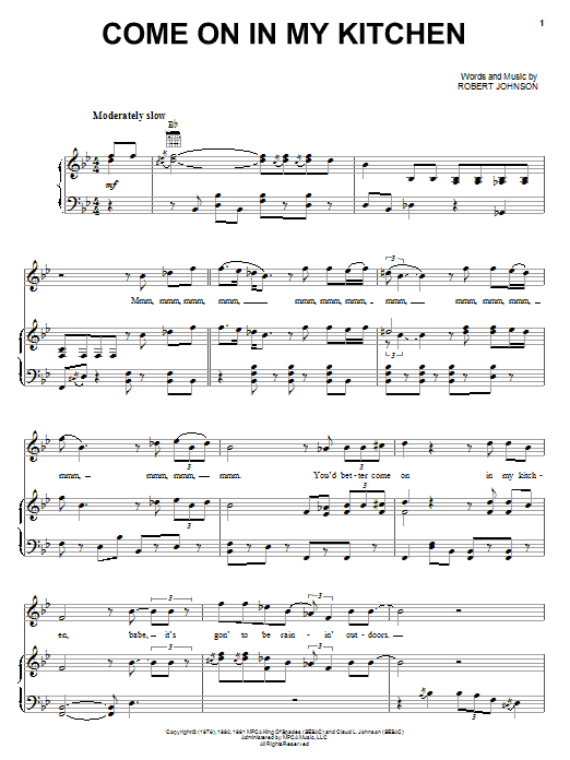Preview Robert Johnson Come On In My Kitchen Pop sheet music, notes and chords for Piano, Vocal & Guitar (Right-Hand Melody), SKU: 24799 sheet music, piano notes, chords, guitar tabs, score, transpose, transcribe, how to play, guide, download, learn, tutorial, progression, song, artist, awards, billboard, mtv, vh1, tour, single, album, release