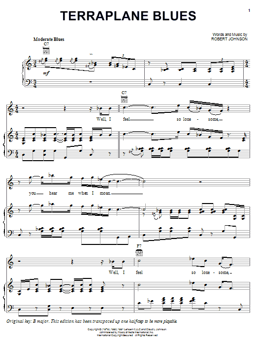 Preview Robert Johnson Terraplane Blues Blues sheet music, notes and chords for Piano, Vocal & Guitar (Right-Hand Melody), SKU: 24809 sheet music, piano notes, chords, guitar tabs, score, transpose, transcribe, how to play, guide, download, learn, tutorial, progression, song, artist, awards, billboard, mtv, vh1, tour, single, album, release