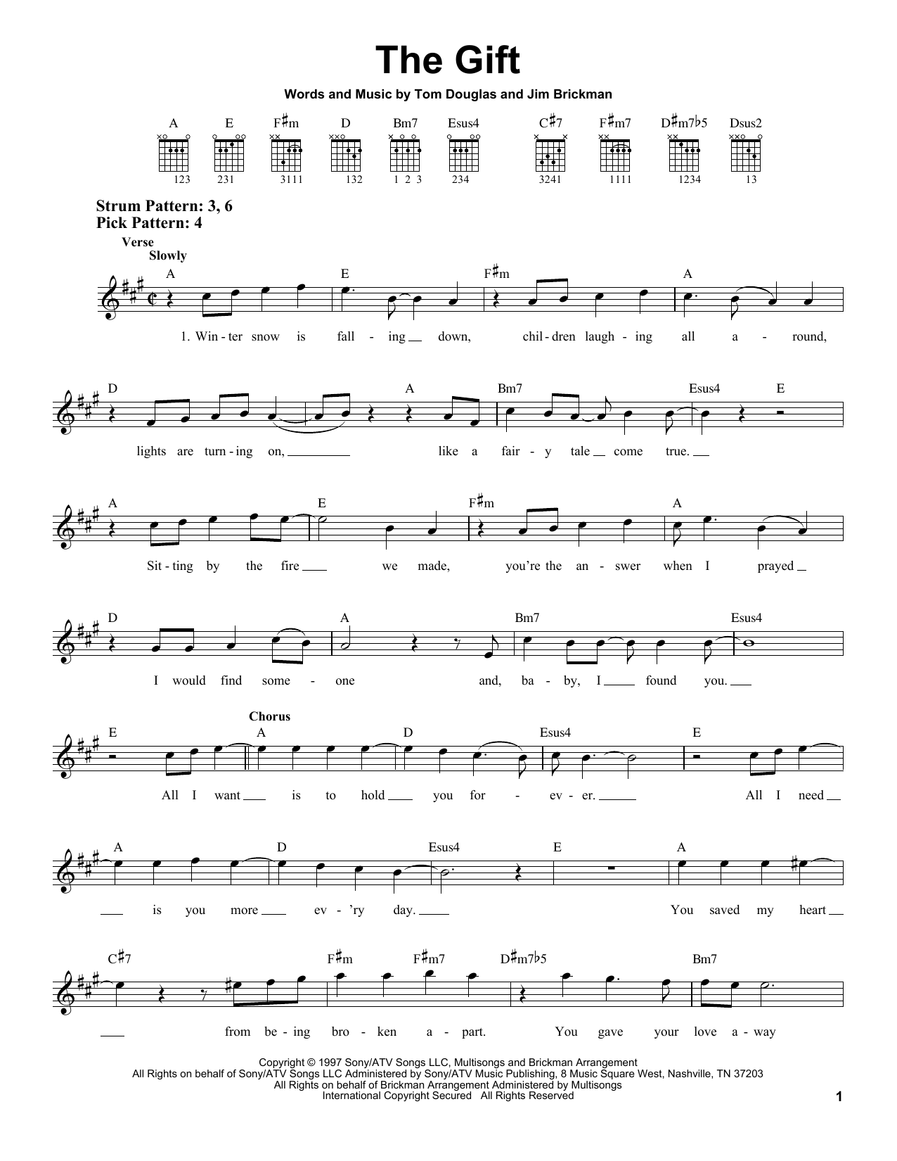 Preview Jim Brickman The Gift Religious sheet music, notes and chords for Easy Guitar, SKU: 24817 sheet music, piano notes, chords, guitar tabs, score, transpose, transcribe, how to play, guide, download, learn, tutorial, progression, song, artist, awards, billboard, mtv, vh1, tour, single, album, release