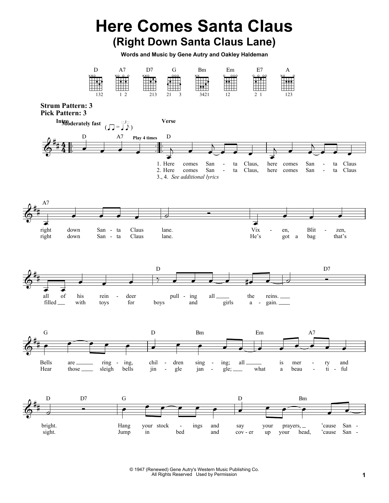 Preview Gene Autry Here Comes Santa Claus (Right Down Santa Claus Lane) Folk sheet music, notes and chords for Easy Guitar, SKU: 24822 sheet music, piano notes, chords, guitar tabs, score, transpose, transcribe, how to play, guide, download, learn, tutorial, progression, song, artist, awards, billboard, mtv, vh1, tour, single, album, release
