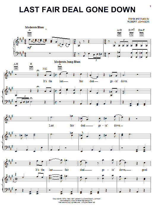 Preview Robert Johnson Last Fair Deal Gone Down Blues sheet music, notes and chords for Piano, Vocal & Guitar (Right-Hand Melody), SKU: 24861 sheet music, piano notes, chords, guitar tabs, score, transpose, transcribe, how to play, guide, download, learn, tutorial, progression, song, artist, awards, billboard, mtv, vh1, tour, single, album, release