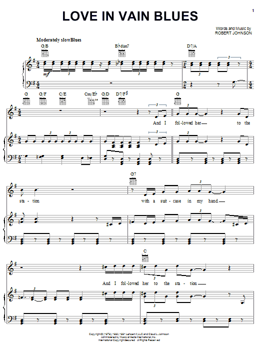 Preview Robert Johnson Love In Vain Blues Pop sheet music, notes and chords for Piano, Vocal & Guitar (Right-Hand Melody), SKU: 24863 sheet music, piano notes, chords, guitar tabs, score, transpose, transcribe, how to play, guide, download, learn, tutorial, progression, song, artist, awards, billboard, mtv, vh1, tour, single, album, release