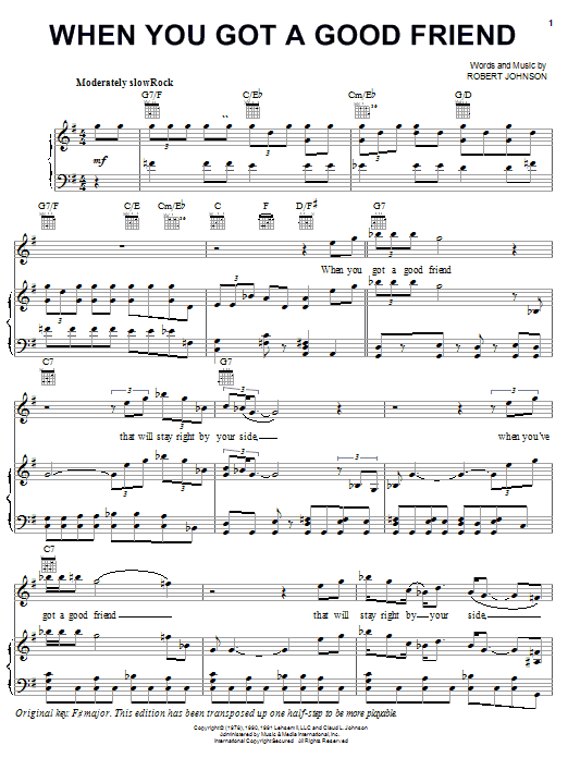 Preview Robert Johnson When You Got A Good Friend Blues sheet music, notes and chords for Piano, Vocal & Guitar (Right-Hand Melody), SKU: 24866 sheet music, piano notes, chords, guitar tabs, score, transpose, transcribe, how to play, guide, download, learn, tutorial, progression, song, artist, awards, billboard, mtv, vh1, tour, single, album, release