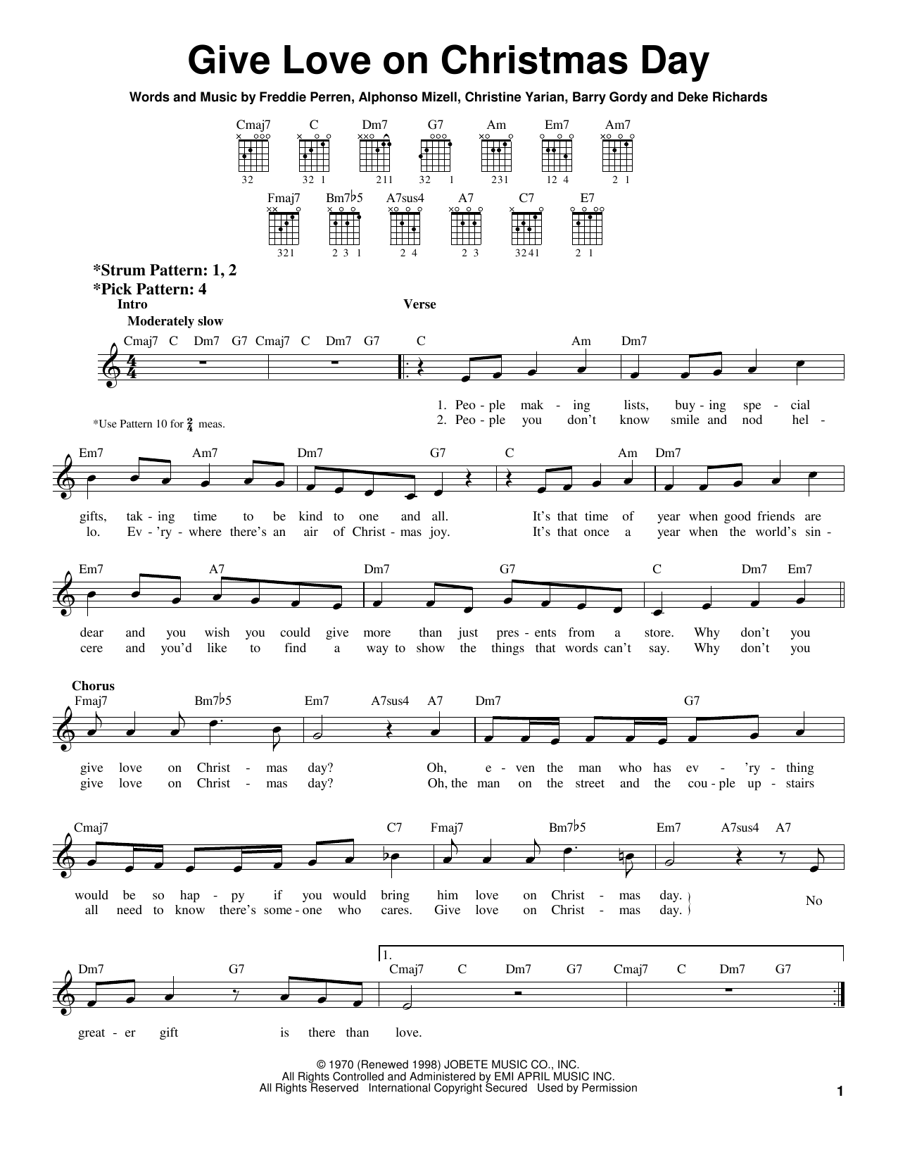 Preview Johnny Gill Give Love On Christmas Day Pop sheet music, notes and chords for Easy Guitar, SKU: 24873 sheet music, piano notes, chords, guitar tabs, score, transpose, transcribe, how to play, guide, download, learn, tutorial, progression, song, artist, awards, billboard, mtv, vh1, tour, single, album, release
