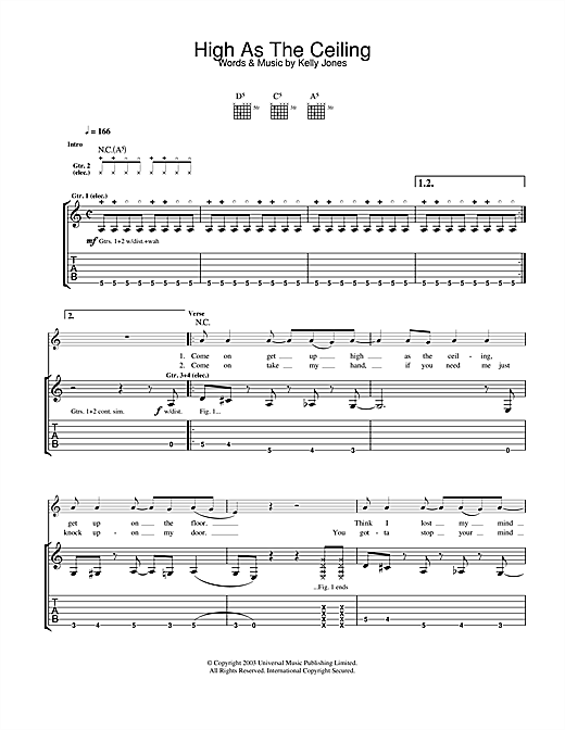 Preview Stereophonics High As The Ceiling Rock sheet music, notes and chords for Guitar Tab, SKU: 24908 sheet music, piano notes, chords, guitar tabs, score, transpose, transcribe, how to play, guide, download, learn, tutorial, progression, song, artist, awards, billboard, mtv, vh1, tour, single, album, release