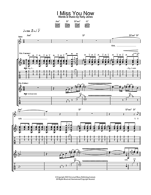 Preview Stereophonics I Miss You Now Rock sheet music, notes and chords for Guitar Tab, SKU: 24909 sheet music, piano notes, chords, guitar tabs, score, transpose, transcribe, how to play, guide, download, learn, tutorial, progression, song, artist, awards, billboard, mtv, vh1, tour, single, album, release