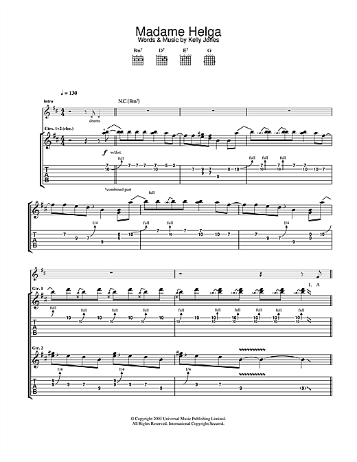 Preview Stereophonics Madame Helga Rock sheet music, notes and chords for Guitar Tab, SKU: 24912 sheet music, piano notes, chords, guitar tabs, score, transpose, transcribe, how to play, guide, download, learn, tutorial, progression, song, artist, awards, billboard, mtv, vh1, tour, single, album, release